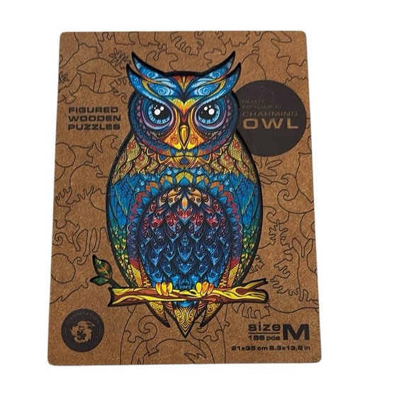 UNIDRAGON Figured Wooden Jigsaw Puzzle Charming Owl Medium 186 Pieces - Picture 1 of 6